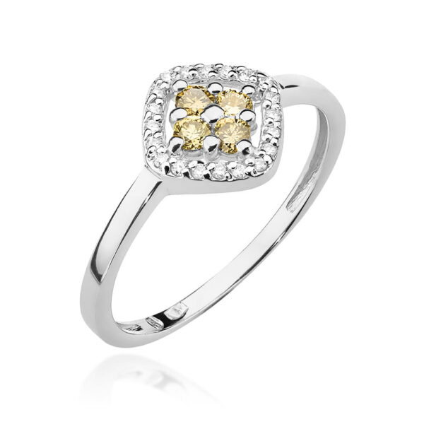 Białe Złoto Pierścionek z Brązowymi Diamentami 0,30 ct