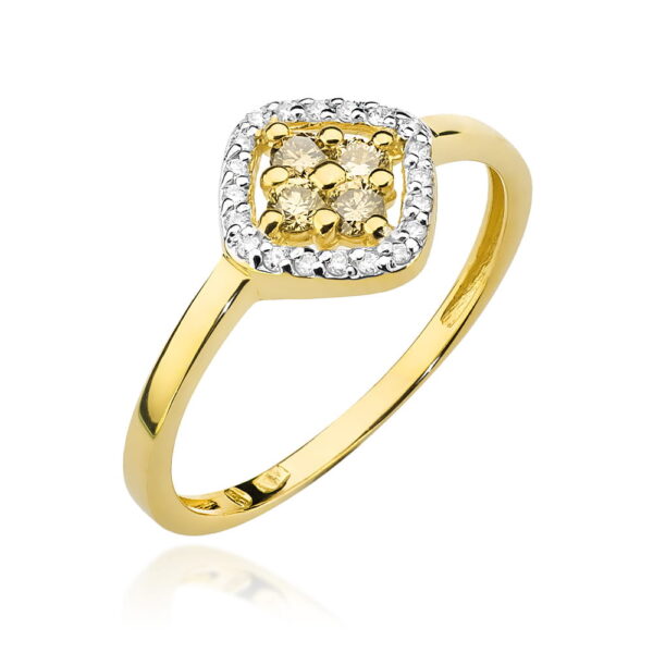 Żółte Złoto Pierścionek z Brązowymi Diamentami 0,30 ct