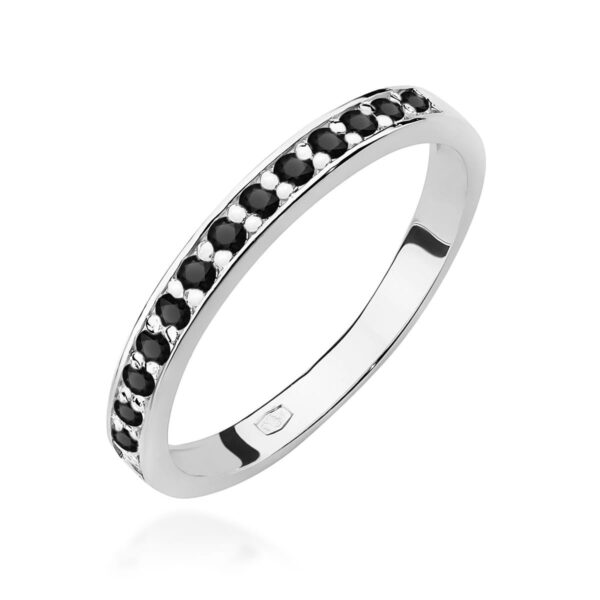 Białe Złoto Pierścionek z Czarnymi Diamentami 0,20 ct