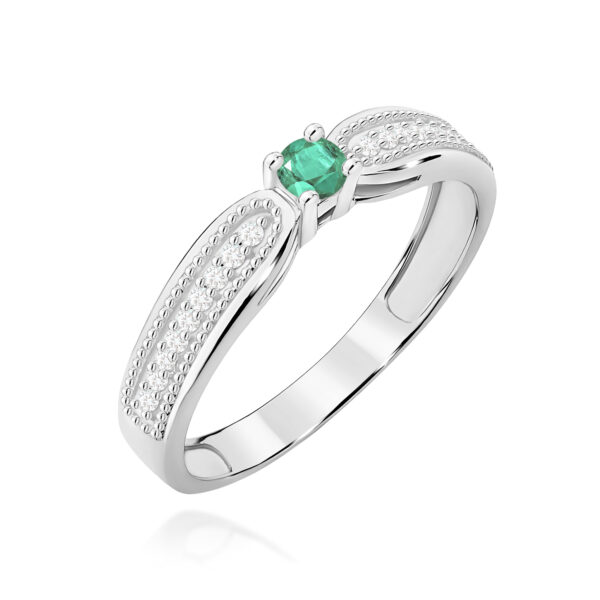 Białe Złoto Pierścionek z Szmaragdem 0,15 ct