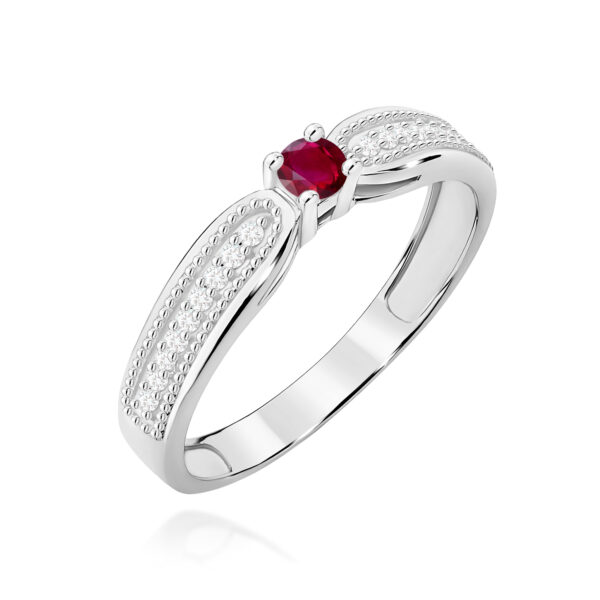 Białe Złoto Pierścionek z Rubinem 0,15 ct