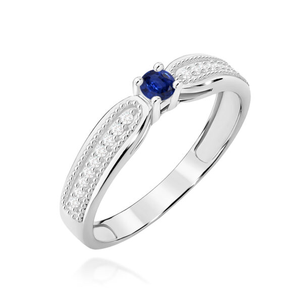 Białe Złoto Pierścionek z Szafirem 0,15 ct