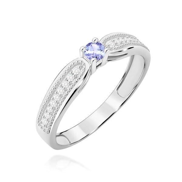 Białe Złoto Pierścionek z Tanzanitem 0,15 ct