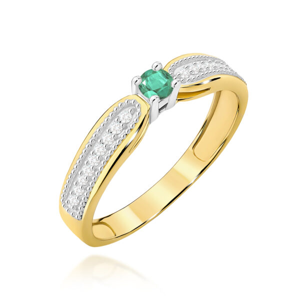 Żółte Złoto Pierścionek z Szmaragdem 0,15 ct