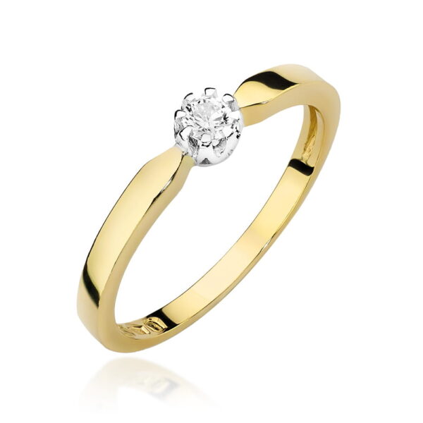Żółte Złoto Pierścionek z Diamentem 0,10 ct