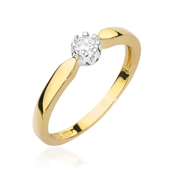 Żółte Złoto Pierścionek z Diamentem 0,15 ct