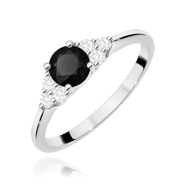 Białe Złoto Pierścionek z Czarnym Diamentem 0,50 ct