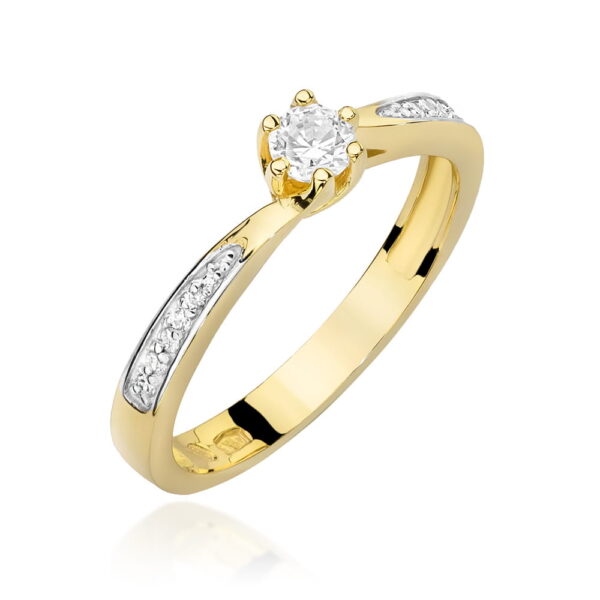 Żółte Złoto Pierścionek z Diamentem 0,15 ct