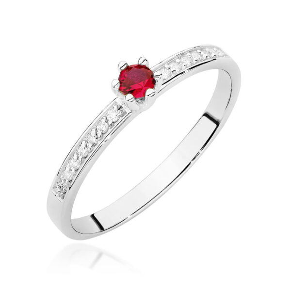 Białe Złoto Pierścionek z Rubinem 0,15 ct