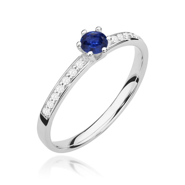 Białe Złoto Pierścionek z Szafirem 0,15 ct