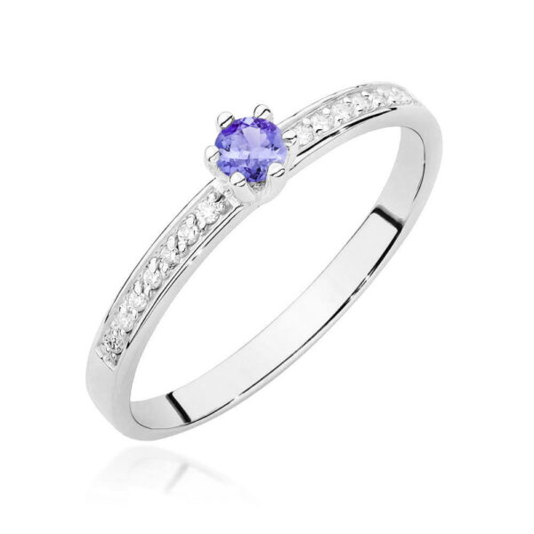 Białe Złoto Pierścionek z Tanzanitem 0,15 ct
