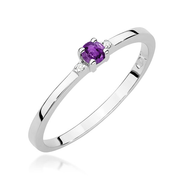 Białe Złoto Pierścionek z Ametystem 0,10 ct