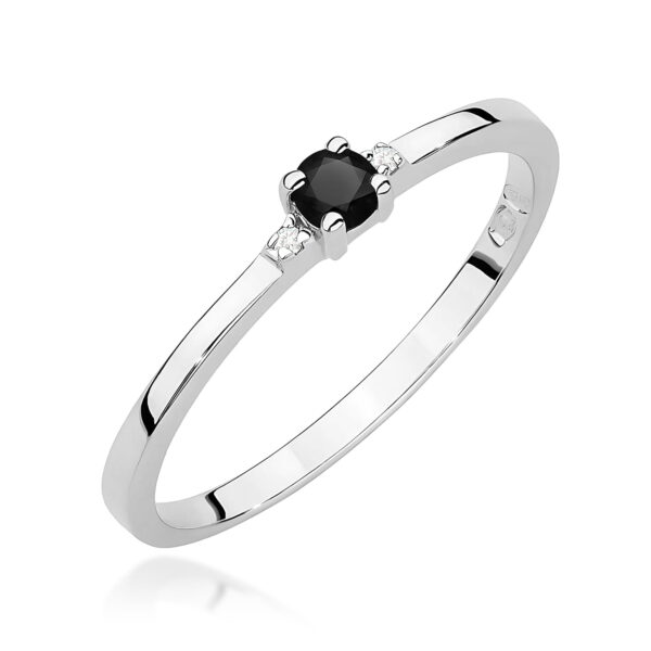 Białe Złoto Pierścionek z Czarnym Diamentem 0,12 ct