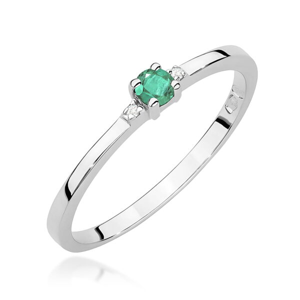 Białe Złoto Pierścionek z Szmaragdem 0,15 ct