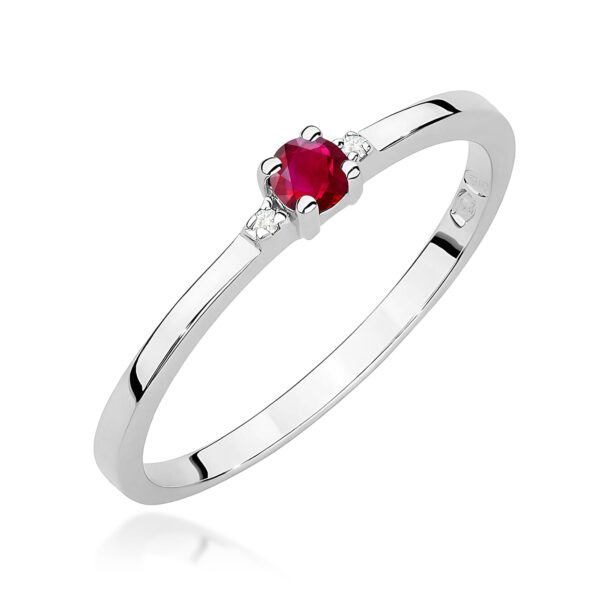 Białe Złoto Pierścionek z Rubinem 0,15 ct
