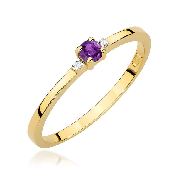 Żółte Złoto Pierścionek z Ametystem 0,10 ct