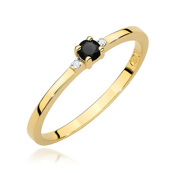 Żółte Złoto Pierścionek z Czarnym Diamentem 0,12 ct