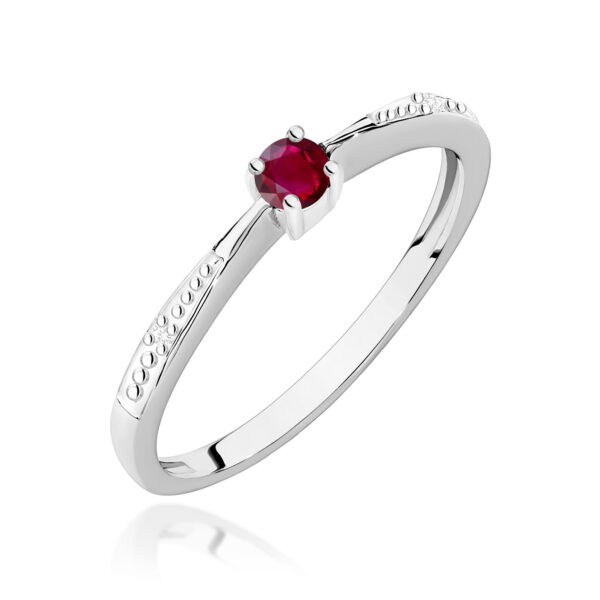 Białe Złoto Pierścionek z Rubinem 0,15 ct