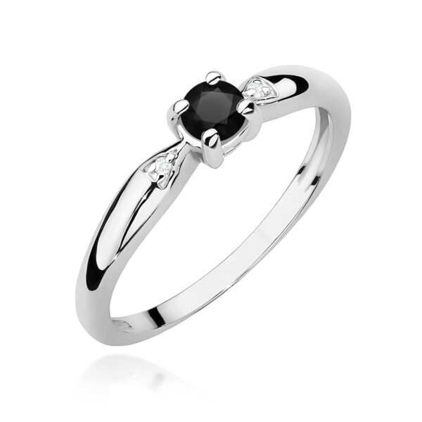 Białe Złoto Pierścionek z Czarnym Diamentem 0,12 ct