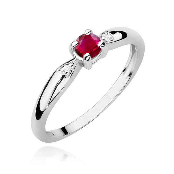 Białe Złoto Pierścionek z Rubinem 0,15 ct