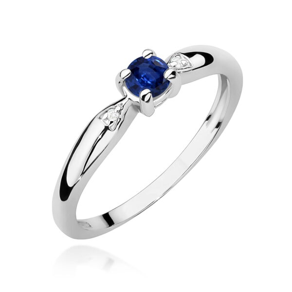Białe Złoto Pierścionek z Szafirem 0,15 ct