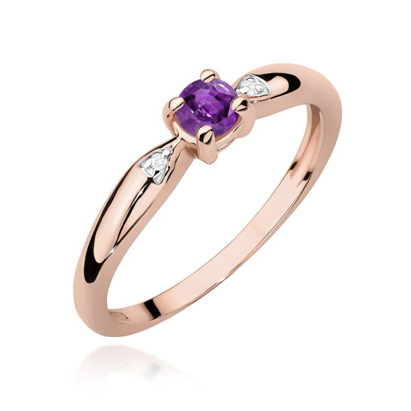 Różowe Złoto Pierścionek z Ametystem 0,10 ct