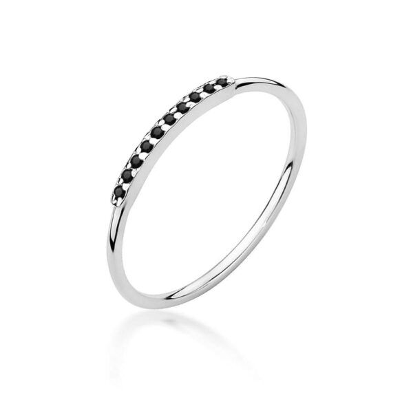 Białe Złoto Pierścionek z Czarnymi Diamentami 0,05 ct
