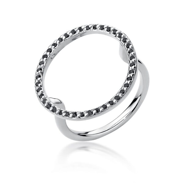 Białe Złoto Pierścionek z Czarnymi Diamentami 0,20 ct