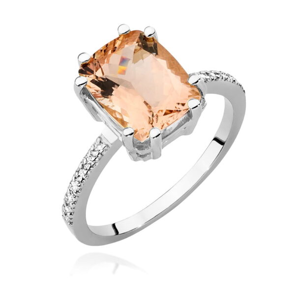 Białe Złoto Pierścionek z Morganitem 2,80 ct