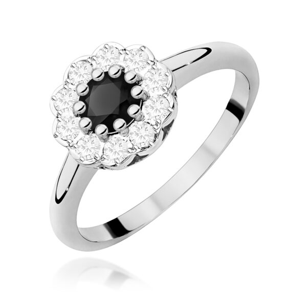 Białe Złoto Pierścionek z Czarnym Diamentem 0,50 ct