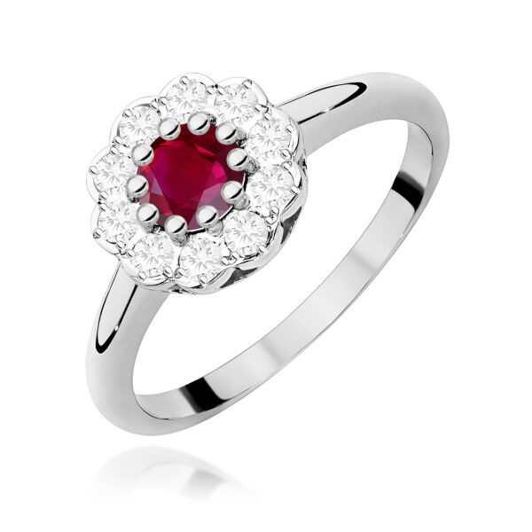 Białe Złoto Pierścionek z Rubinem 0,60 ct
