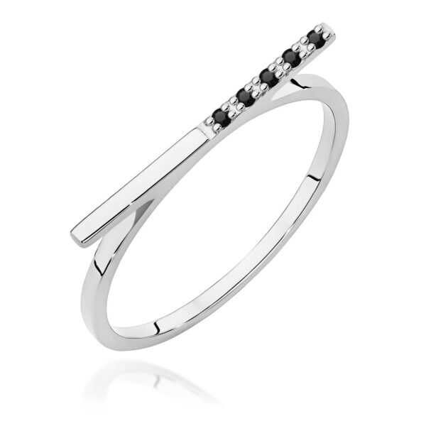 Białe Złoto Pierścionek z Czarnymi Diamentami 0,025 ct
