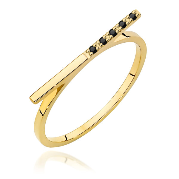 Żółte Złoto Pierścionek z Czarnymi Diamentami 0,025 ct