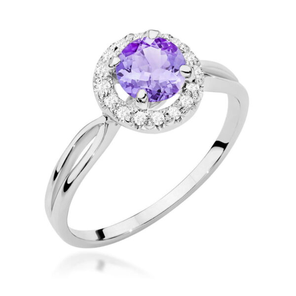 Białe Złoto Pierścionek z Ametystem 0,90 ct