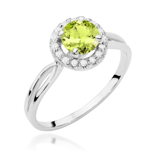 Białe Złoto Pierścionek z Oliwinem 0,90 ct