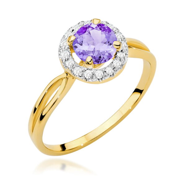 Żółte Złoto Pierścionek z Ametystem 0,90 ct