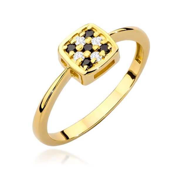 Żółte Złoto Pierścionek z Czarnymi Diamentami 0,13 ct