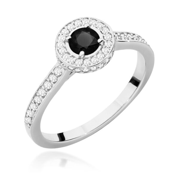 Białe Złoto Pierścionek z Czarnym Diamentem 0,30 ct