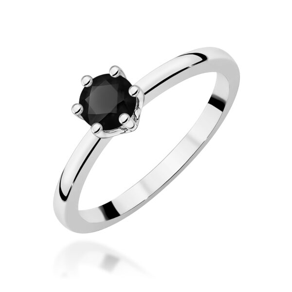 Białe Złoto Pierścionek z Czarnym Diamentem 0,50 ct