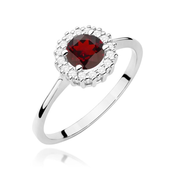Białe Złoto Pierścionek z Granatem 0,60 ct
