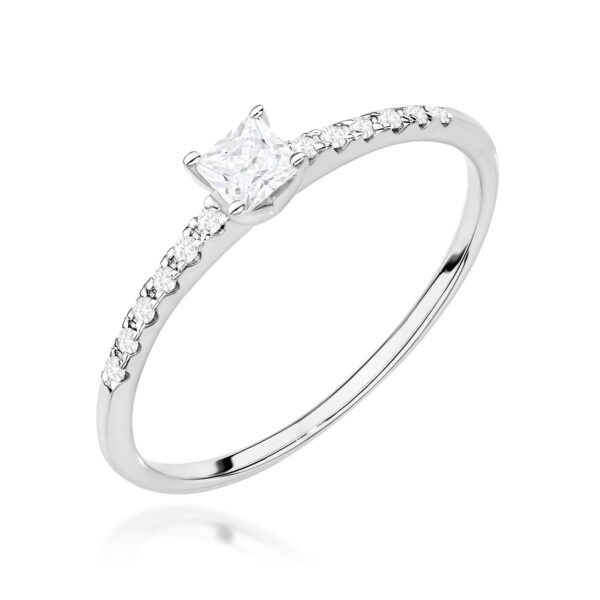 Białe Złoto Pierścionek z Diamentem Laboratoryjnym 0,15 ct