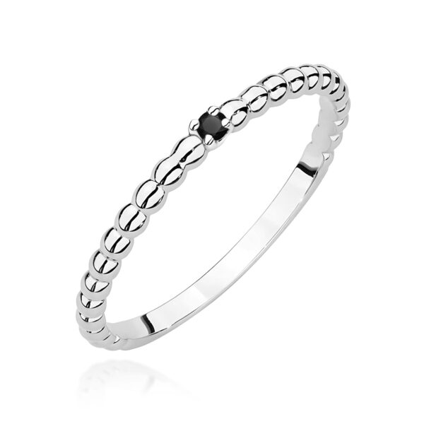 Białe Złoto Pierścionek z Czarnym Diamentem 0,02 ct