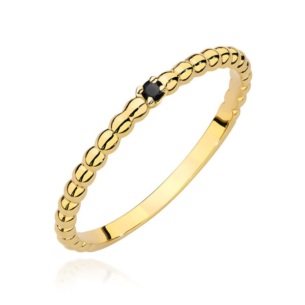 Żółte Złoto Pierścionek z Czarnym Diamentem 0,02 ct