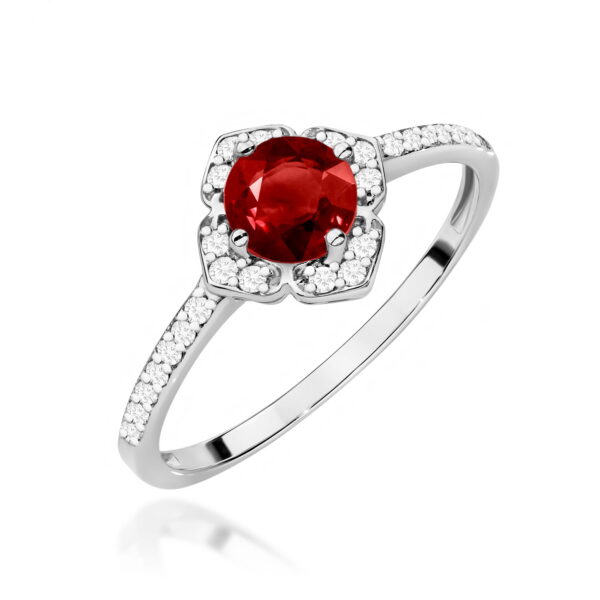 Białe Złoto Pierścionek z Granatem 0,60 ct
