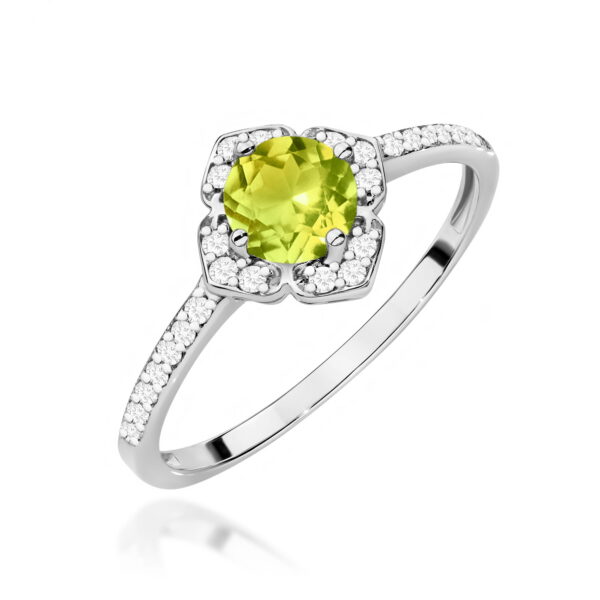 Białe Złoto Pierścionek z Oliwinem 0,60 ct