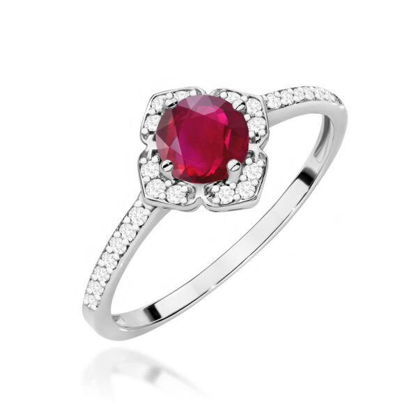 Białe Złoto Pierścionek z Rubinem 0,60 ct
