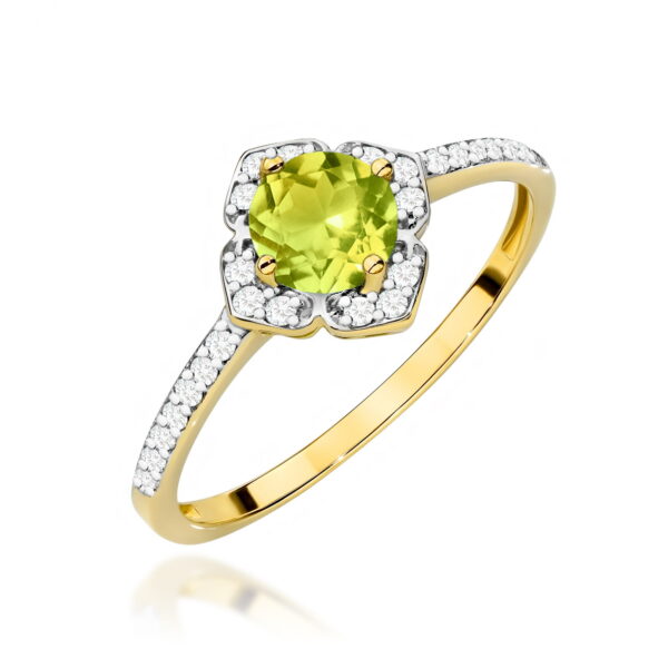 Żółte Złoto Pierścionek z Oliwinem 0,60 ct