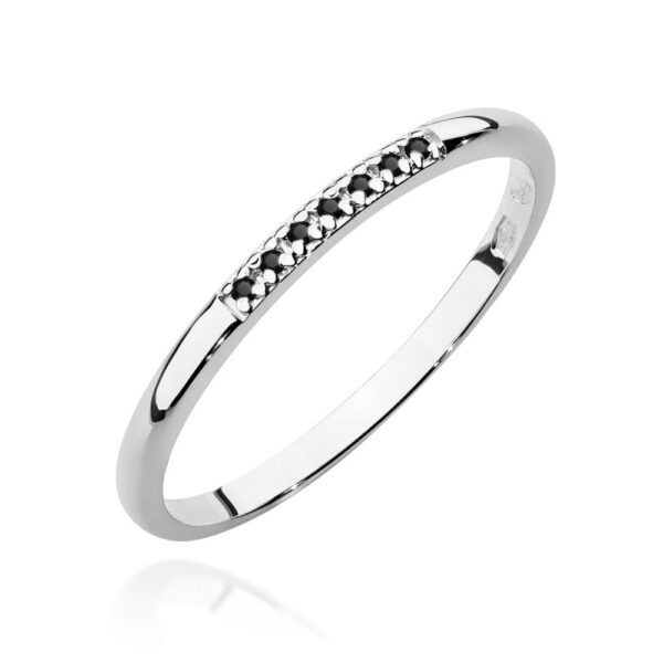 Białe Złoto Pierścionek z Czarnymi Diamentami 0,035 ct