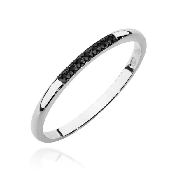 Białe Złoto Pierścionek z Czarnymi Diamentami 0,035 ct