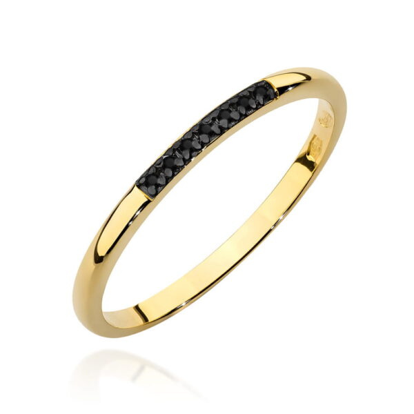 Żółte Złoto Pierścionek z Czarnymi Diamentami 0,035 ct